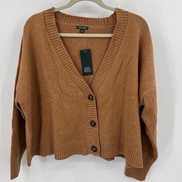 wild fable Sweaters - Wild Fable Slouchy Chunky Cropped Cardigan Sweater V-Neck Button Front XL NWT